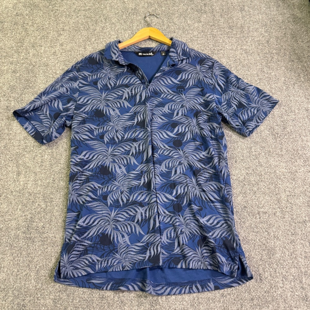 TravisMathew Short-sleeve Golf Polo Shirt Mens L Navy Blue AOP Floral Print